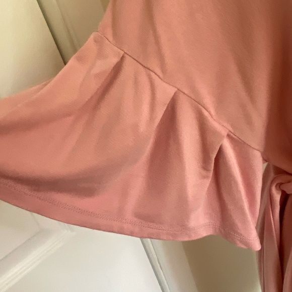 Pink Dusty Rose Soft Jersey Stretch Ruffled drop sleeve midi dress. Sz M - Picture 7 of 12